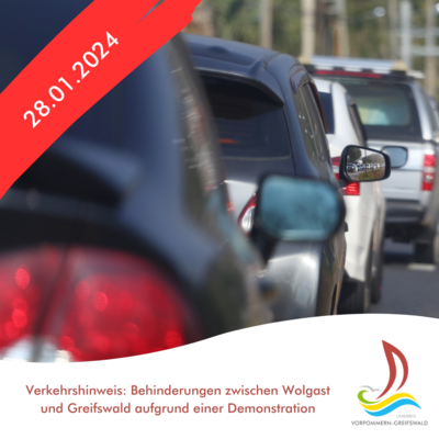 Verkehrshinweis: Behinderungen zwischen Wolgast und Greifswald aufgrund einer Demonstration